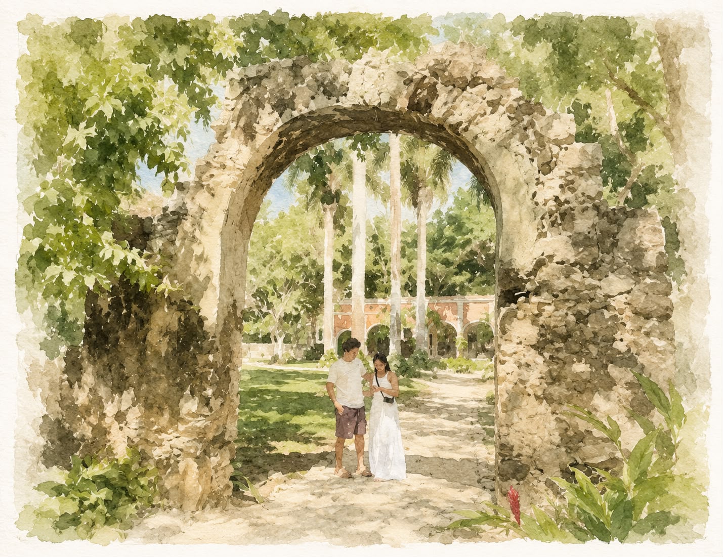 Acuarela del arco de la hacienda